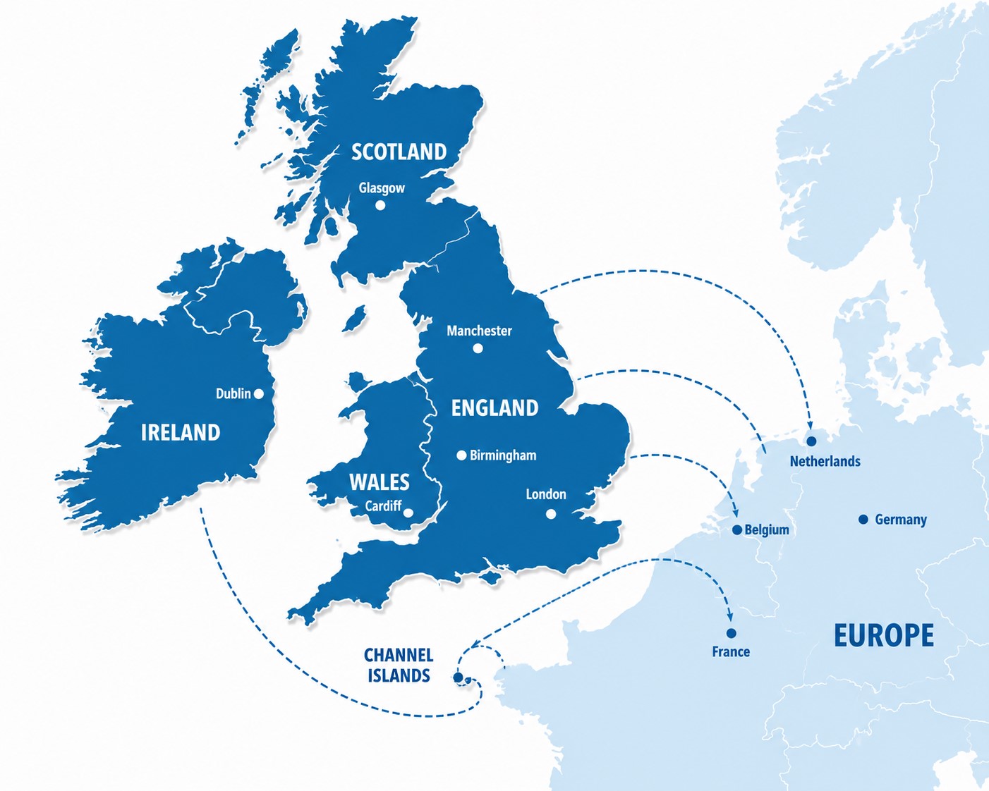 UK, Ireland and Europe delivery coverage map